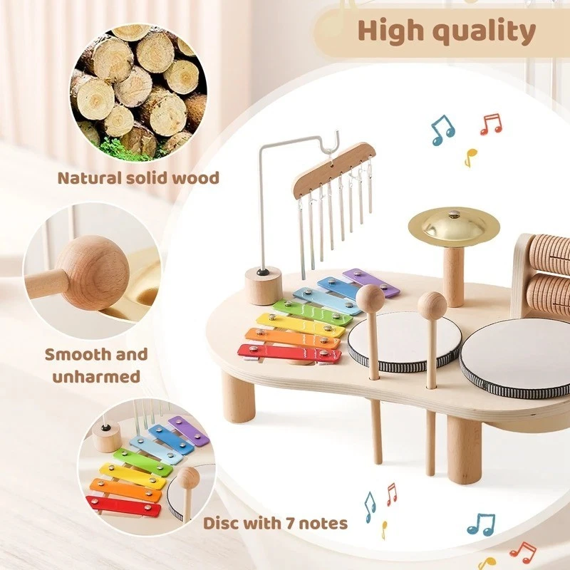 Baby Montessori Wooden Musical Toys Neutral Boho Xylophone Gifts Music Table Toy - image 3 of 4