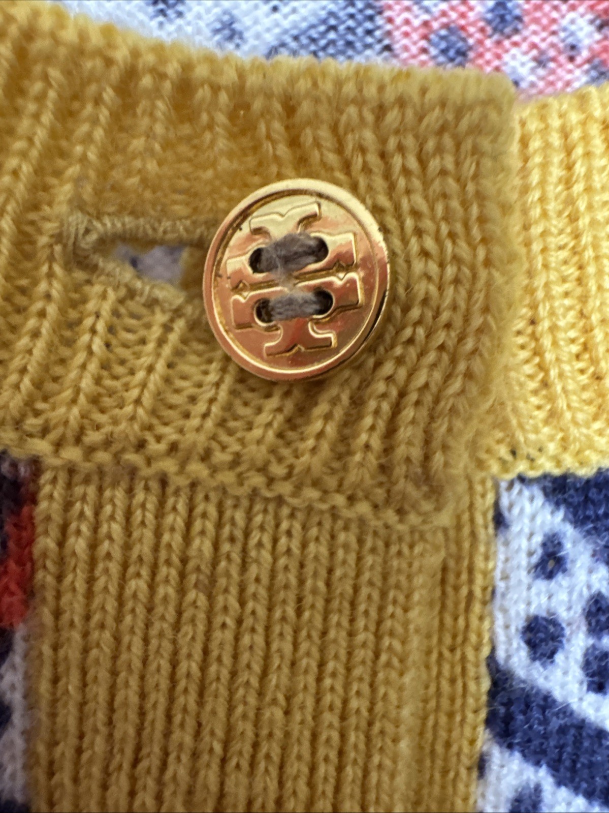 Tory Burch Merino Wool Blue Yellow Paisley Cardigan Women's XL Gold Buttons thumbnail 4