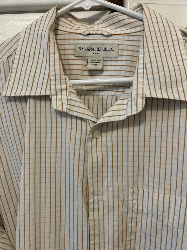 Banana Republic Linen Orange Striped Long Sleeve Button-Up Shirt - Image 3 of 4