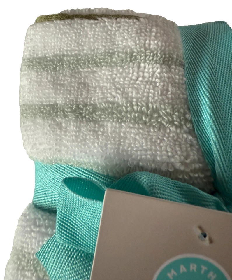 Martha Stewart Facecloths 毛巾 4 件套白色绿色蓝色条纹 13x13 — 第 3/4 张图片