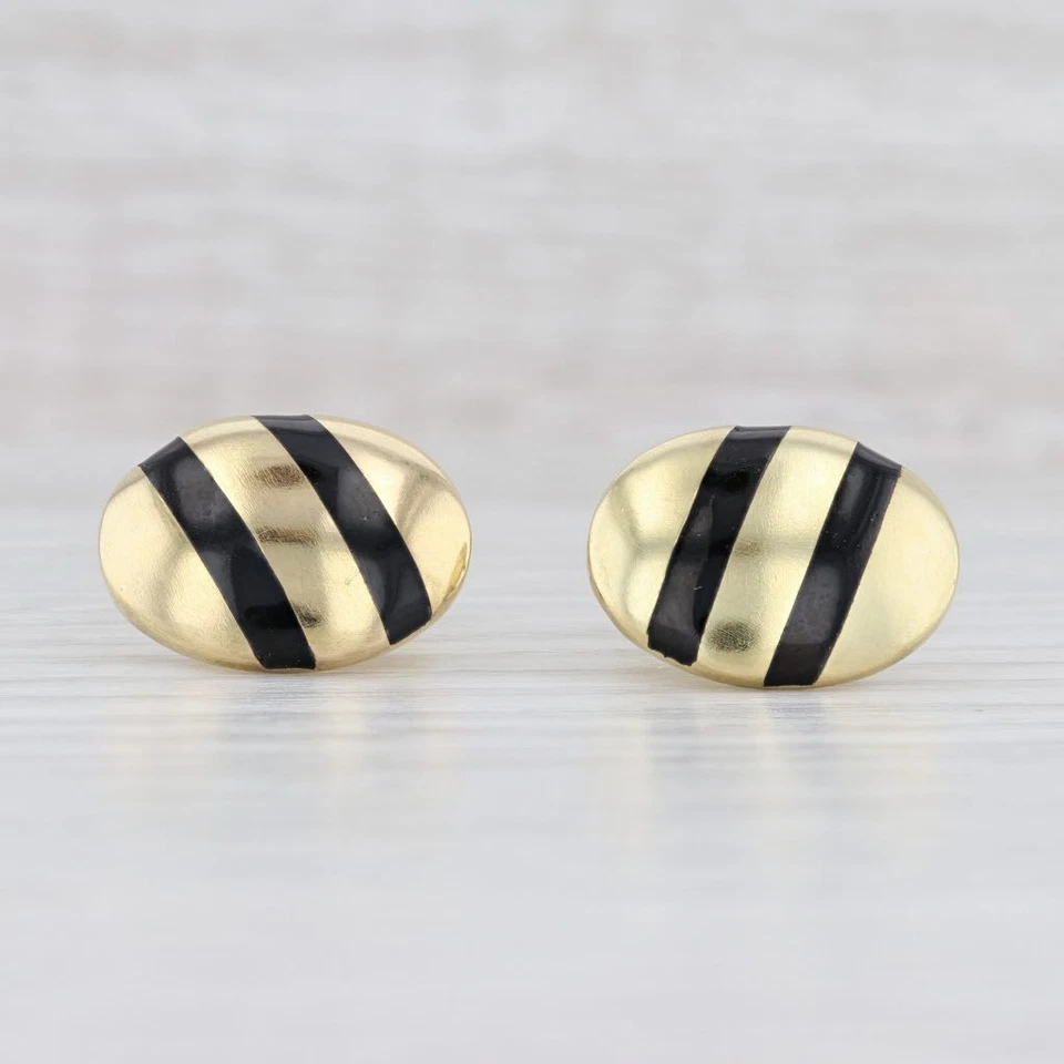 Gemelos Tiffany & Co oro amarillo 18k esmalte ovalados accesorios para hombre Alemania Foto 2 de 4