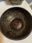 Vintage Fenton Carnival Glass Bowl Black Purple Blue Iridescent cherries cherry