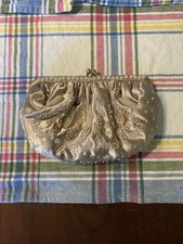 •Rare• Vintage Madison Studio Beaded Champagne Satin Clutch Purse/Bag