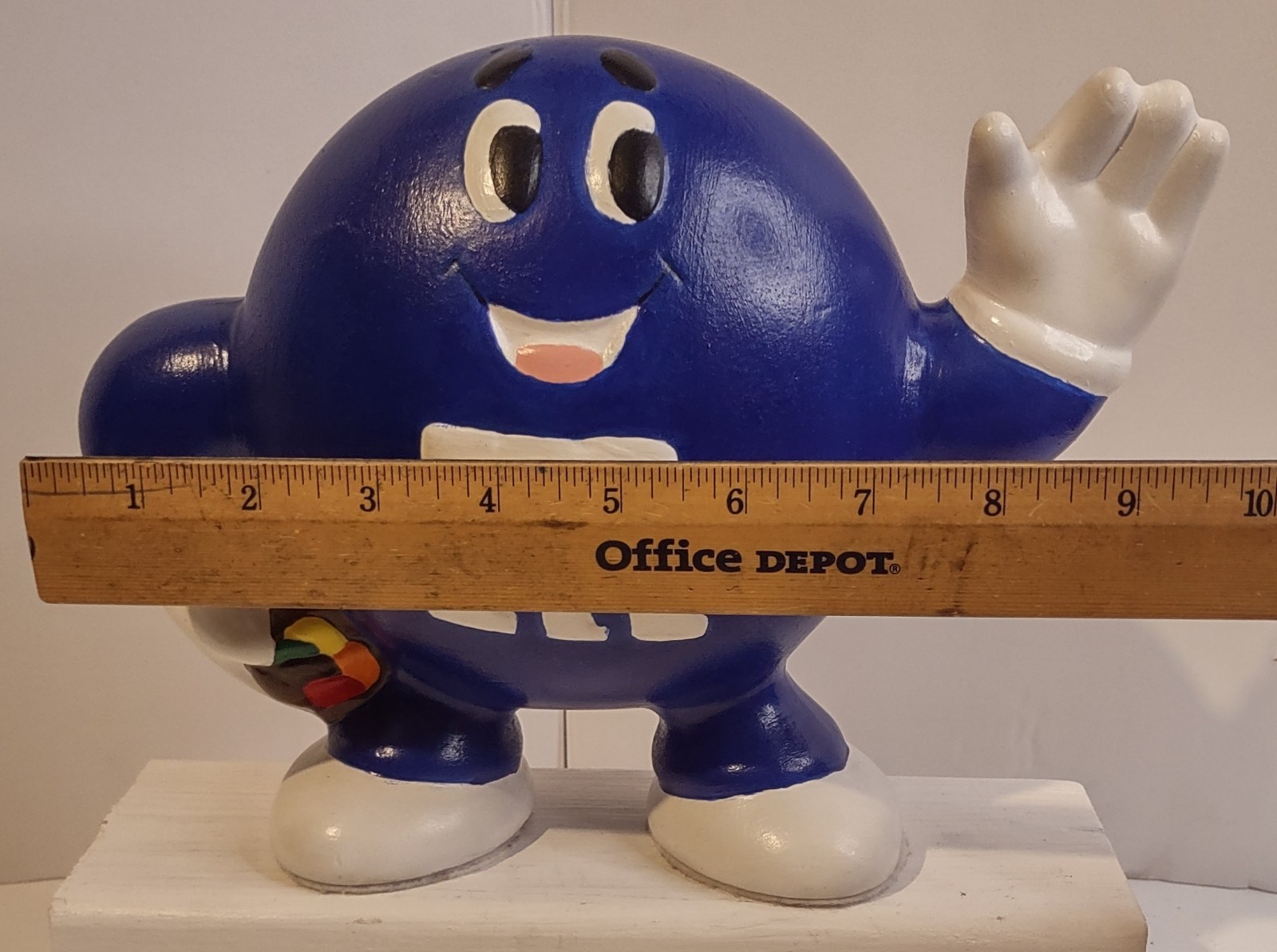 Vintage Handmade Ceramic Blue M&M's Coin Bank with Stopper 7.5 Inch Tall
