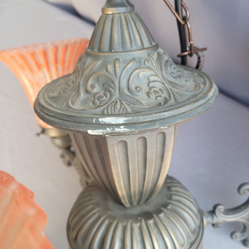 Vintage Art Nouveau Style Chandelier Orange Shades Country House Interiors - Picture 15 of 16
