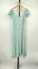 Quince Women Lightweight Crepe Flutter Sleeve Midi Dress Aqua Pearl XS