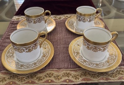 Aynsley Park Lane Bone China Gold Gilded Espresso Demitasse Cup/Saucer Set of 4