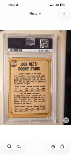 1968 Topps Mets Rookie Stars Nolan Ryan Jerry Koosman #177 PSA 2 Good RC