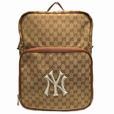 Gucci x MLB NY Yankees GG Monogram Canvas Backpack Daypack Beige Leather 536724