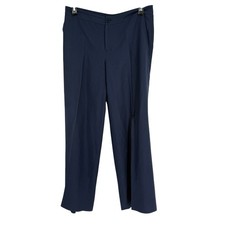 Lauren Ralph Lauren Silk /Linen Trouser Pants Size 8 Navy Wide Leg Work Pockets