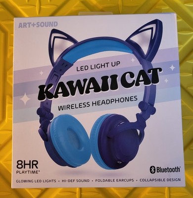 Art+Sound Kawaii Cat LED Light Up Wireless Collapsible Headphones w/Microphone