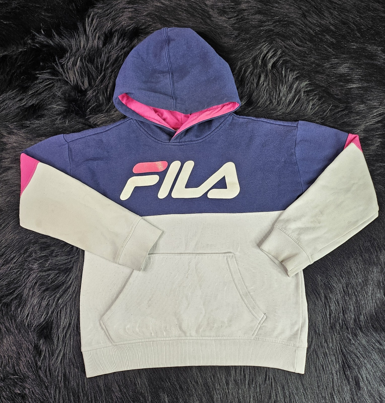 Felpa con cappuccio pullover ragazza Fila logo scintillante taglia M (10 12) grigio multicolore