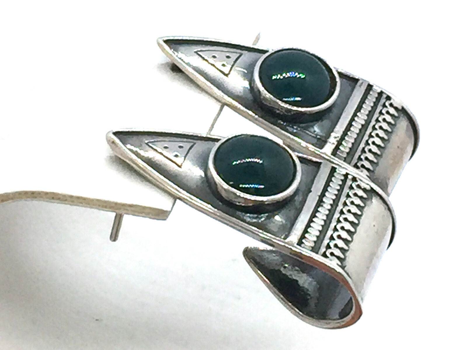 Solid Sterling Silver & Green Agate Dangle Post E… - image 6