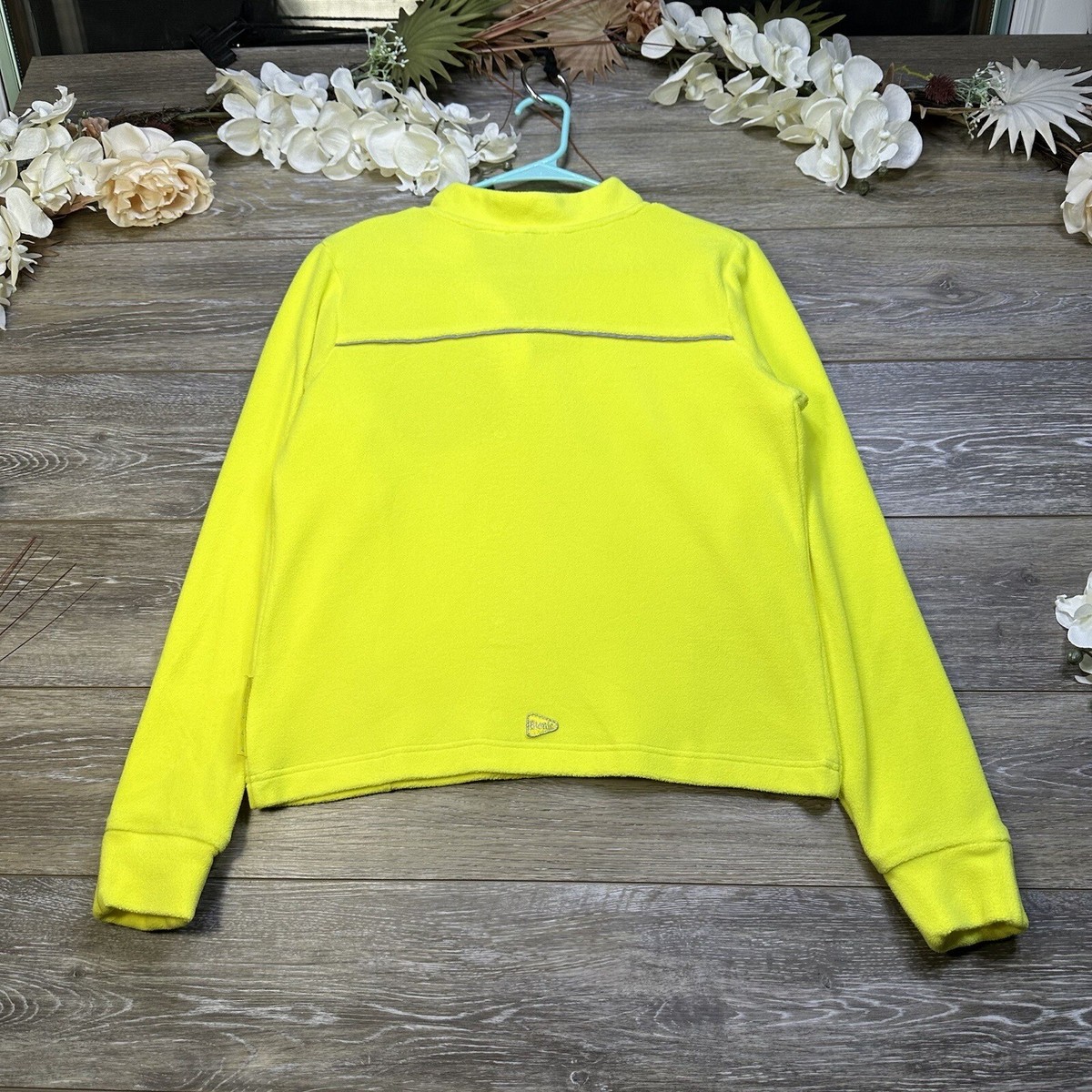 Women's Sweatshirt Size Large Neon Yellow 1/4 Zip Visible