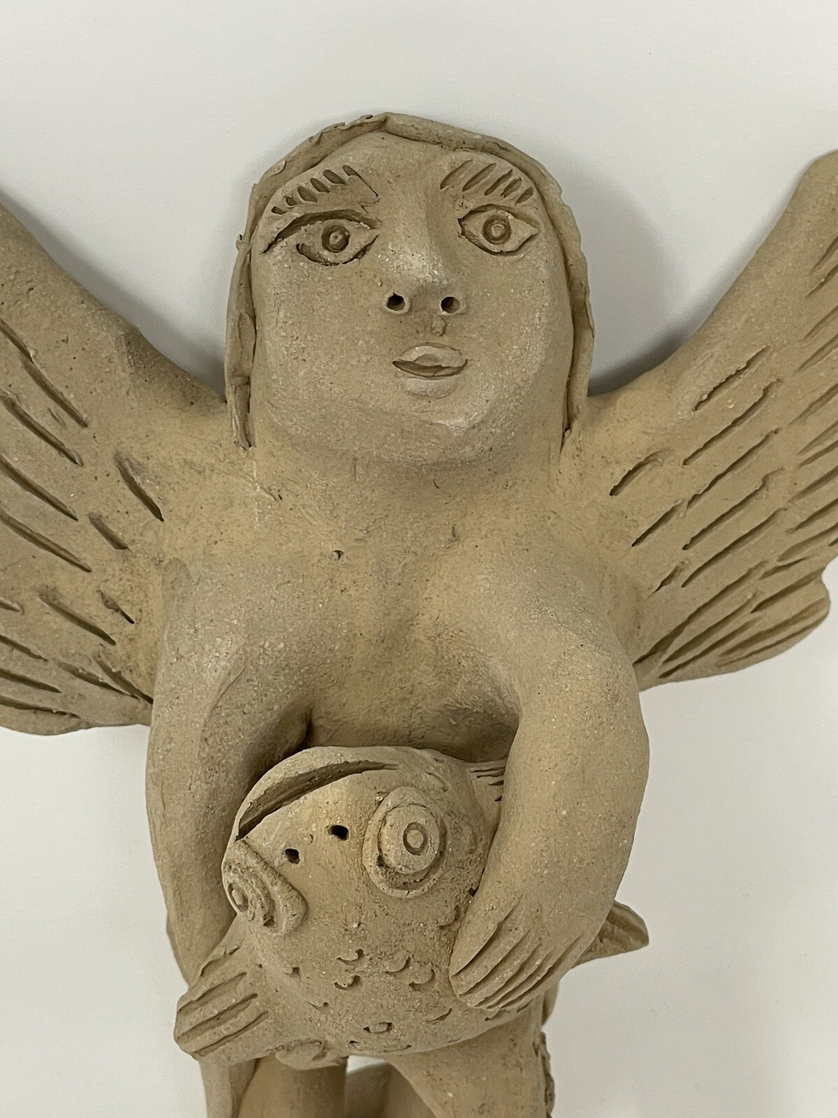 VINTAGE SIGNED LUIS BLANCO MEXICAN FOLK ART POTTERY CLAY ANGEL WITH