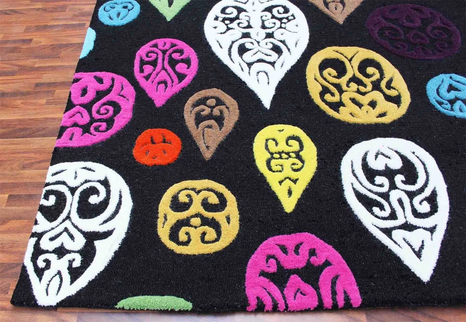 Alfombra EE. UU. Halloween Negra 9x12 pies Hecha a Mano Mechonada 100% Lana Alfombras y Alfombra Foto 3 de 4