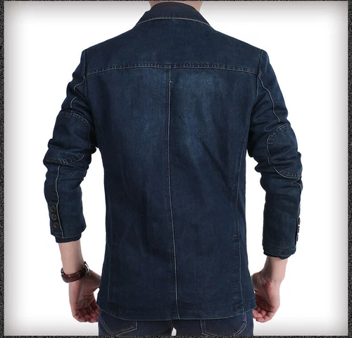 TOPS SPRING MEN'S SLIM SUITS JACKET CASUAL FASION COAT JEANS DENIM - Picture 17 of 27