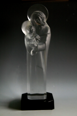 LARGE LALIQUE CRYSTAL MADONNA AND CHILD / VIRGIN MARY AND BABY