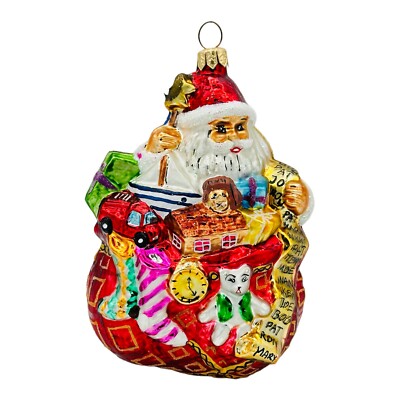 Christopher Radko Nick Of Time Santa Claus Toys Glass Christmas Ornament 5.5 