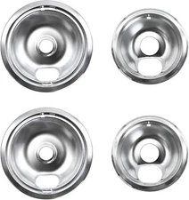 Range Burner Drip Bowl Set for Whirlpool 2 of W10196406 2 of W10196405 Chrome