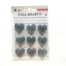 Silver Glitter Epoxy Heart Stickers Valentine's Day Card Making Crafts Scrapbook