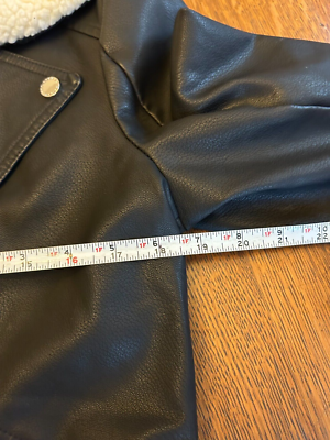 French Connection Black Vegan Leather Moto Jacket New $180 Fleece