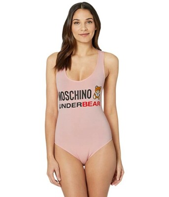 Moschino L67654 Womens Pink Teddy Bear Logo Bodysuit Size Large