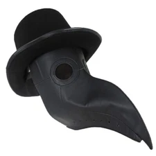Victorian Plague Doctor Mask Top Hat Bird Beak Long Nose Halloween Costume BLACK