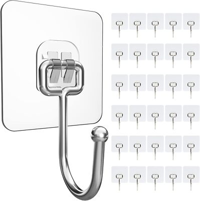 30 Packs Large Adhesive Wall Hooks, Heavy Duty Hold 44Lb(Max) Wall Hooks for Han