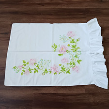Vintage Pink Roses Martex Standard size PILLOWCASE 4" Ruffle trim Cottagecore
