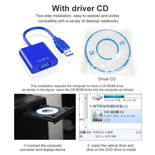 USB 3.0 to VGA Adapter Cable Converter Audio Video 1080P PC For TV HDTV Monitor. - Picture 4 of 9