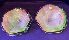 MURANO GLASSWARE 10” TRIANGLE TWO BOWLs MULTI COLOR FREE FORM GLASS BOWL NIB