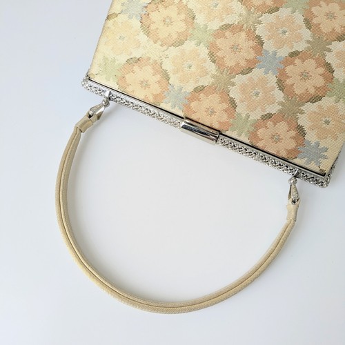 Japanese Vintage Evening Bag For Kimono Saganishiki Yellow Floral pattern 8 x 5" - Picture 8 of 21
