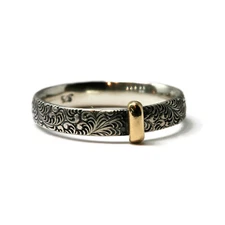 Outlander Celtic Style 925 Sterling Silver and Brass Band - Fern Pattern