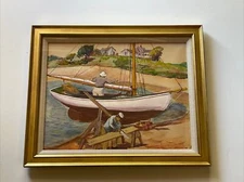 ANTIQUE PAINTING JO CAIN WPA ARTIST FAMOUS NAUTICAL REGIONALISM LANDSCAPE LISTED