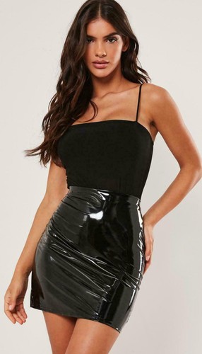 Damen Damen Vinyl PVC Nasslook Mini Bodycon Party Mode Rock Neu - Bild 4 von 6