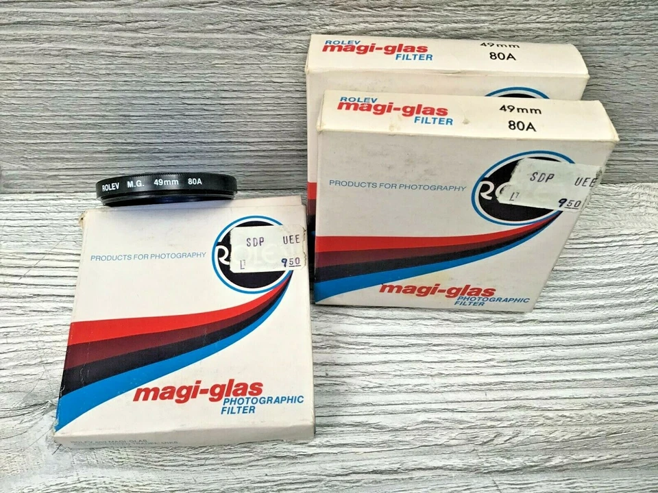 3 New Old Stock Rolev Magi-glas Camera Lens Blue Polarizing Filters 49mm 80A - Image 4 of 4