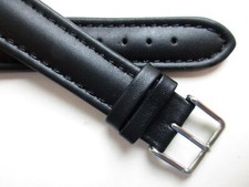 Black sport padded plain 20 MM leather watch band strap