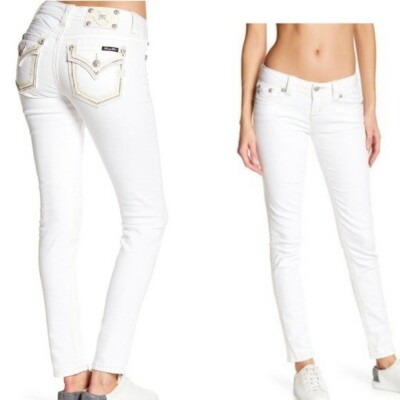 Miss Me Jeans Womens Mid-rise Cuffed Skinny in White size 27