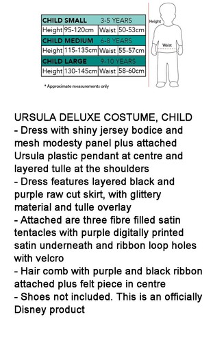 Girls Ursula Costume Kids The Little Mermaid Deluxe Child Sea Witch Fancy Dress - Picture 3 of 5