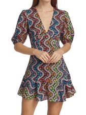 RHODE Ruby Puff-Sleeve V-NeckFloral Print Minidress Size 2 $495