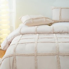 Crisscross Tufted duvet Cover Beige Color King Chic Cotton Bedding Comforter Set