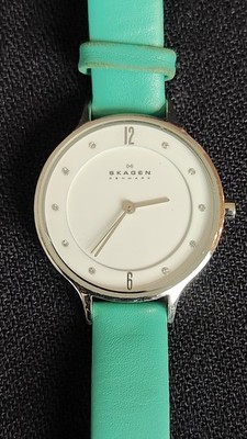 Skagen Ancher SKW2143 Women's Watch Mint Green Leather Slim Silver Face - Nice!