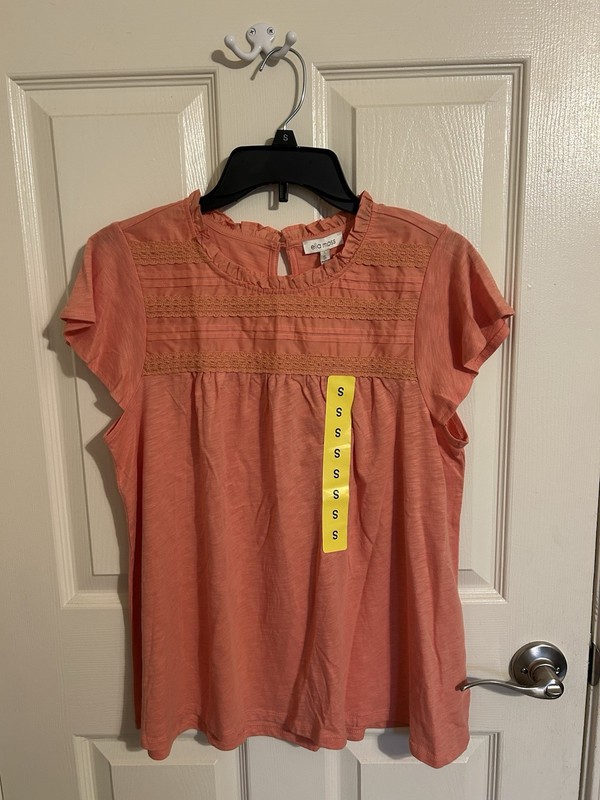 Ella Moss Womens Top Blouse Slub Knit Embroidered Keyhole Orange Size S