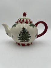 Spode Christmas Tree Peppermint Teapot Candy Cane Holiday Christmas 32 Oz