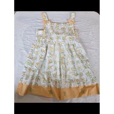 Girls' White Dress with Yellow Floral Print and Gingham Trim