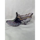 Fenton Hand Painted Purple Amethyst Glass Slipper Swan Glitter Artist Signed