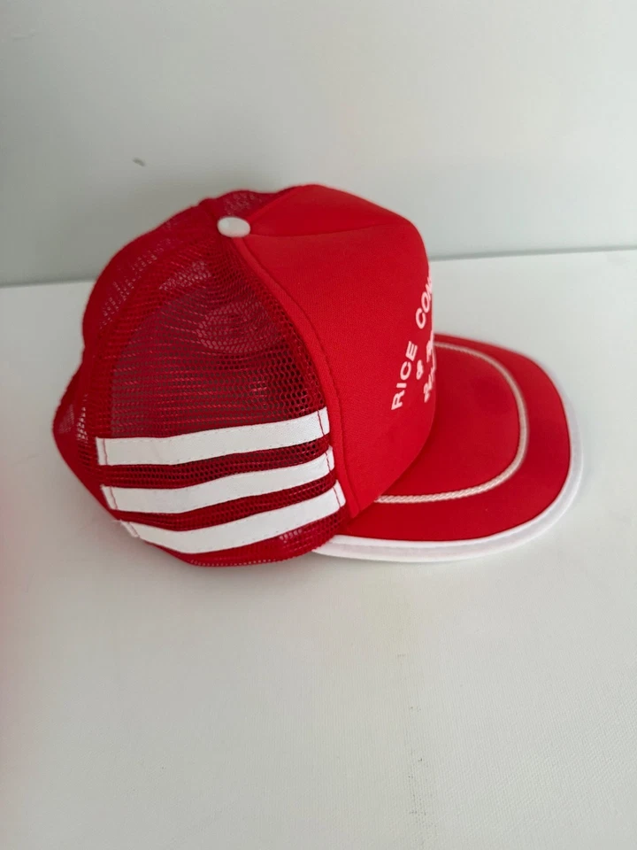 Sombrero/gorra vintage de camioneros de construcción de arroz rojo a presión Foto 4 de 4