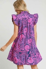 Full Size Printed Ruffle Cap Sleeve Babydoll Dress Plus Size