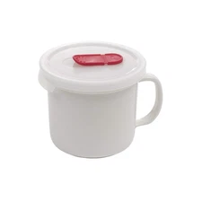 04164 Ceramic Mug with vented lid, 20oz, White